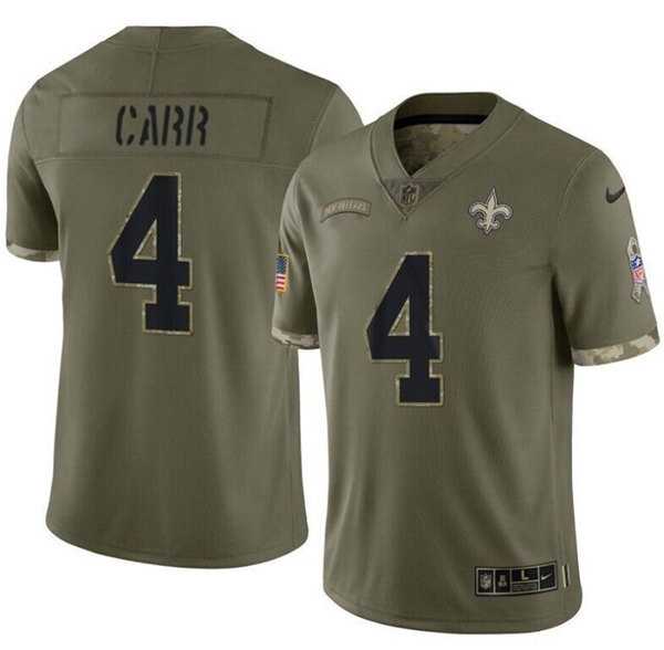 Mens New Orleans Saints #4 Derek Carr Olive Salute To Service Limited Stitched Jersey Dyin